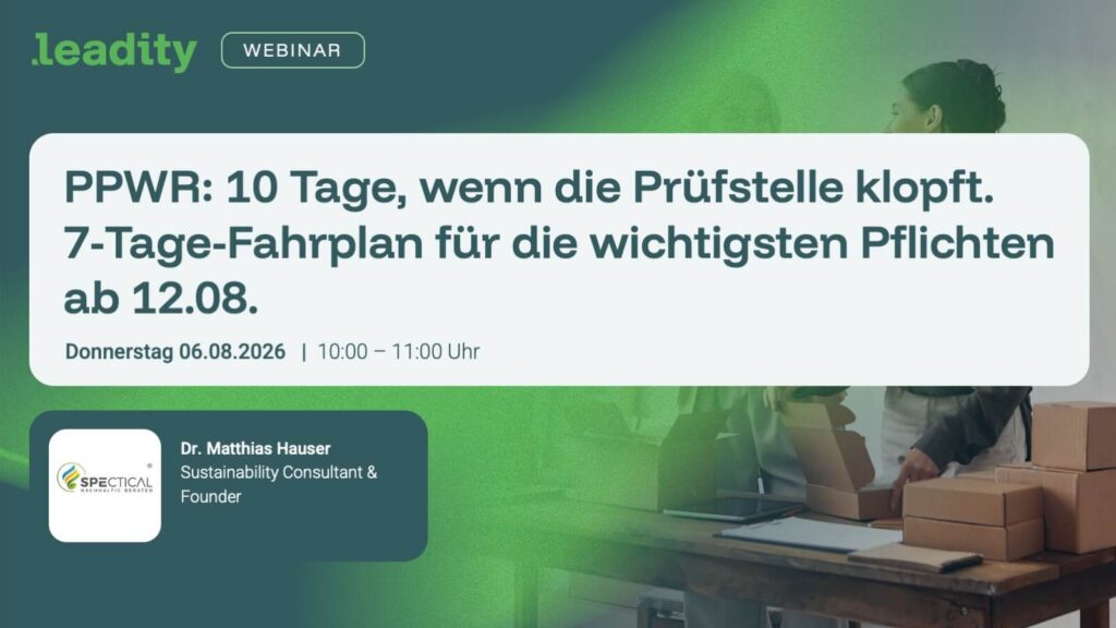 PPWR Webinar-Banner für einen 7 Tage Fahrplan für die wichtigsten PPWR-Pflichten ab dem 12.08.