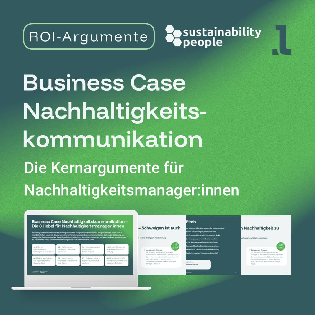 Computer mit 8 Kernargumenten für Nachhaltigkeitsmanager:innen zum Business Case Nachhaltigkeitskommunikation