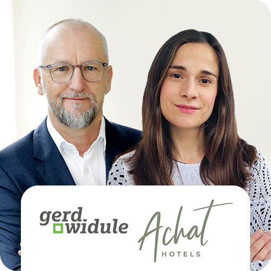 Portraits Blanche von Bodman Gerd Widule mit ACHAT Hotels Logo
