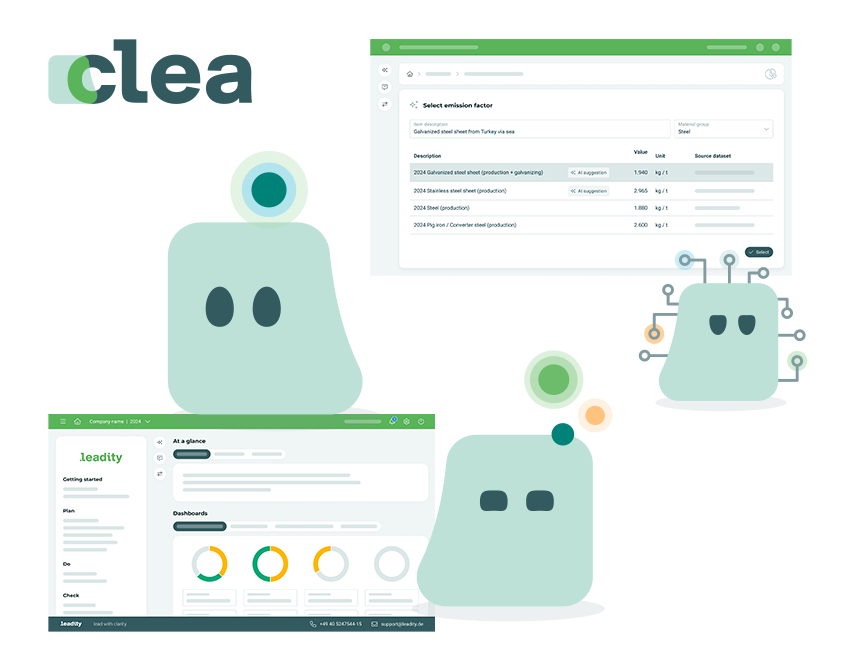 leadity Software Visuals mit freundlichem CLEA-AI Avatar