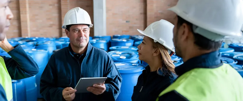 Personen unterhalten sich über ISO 45001