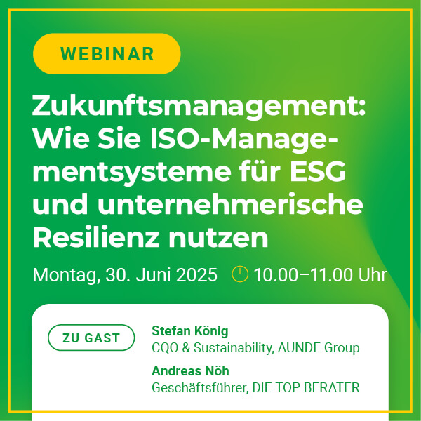 Webinar ISO Zukunftsmanagement, Gast Referent Stefan König von der AUNDE Group, Andreas Nöh von DIE TOP BERATER